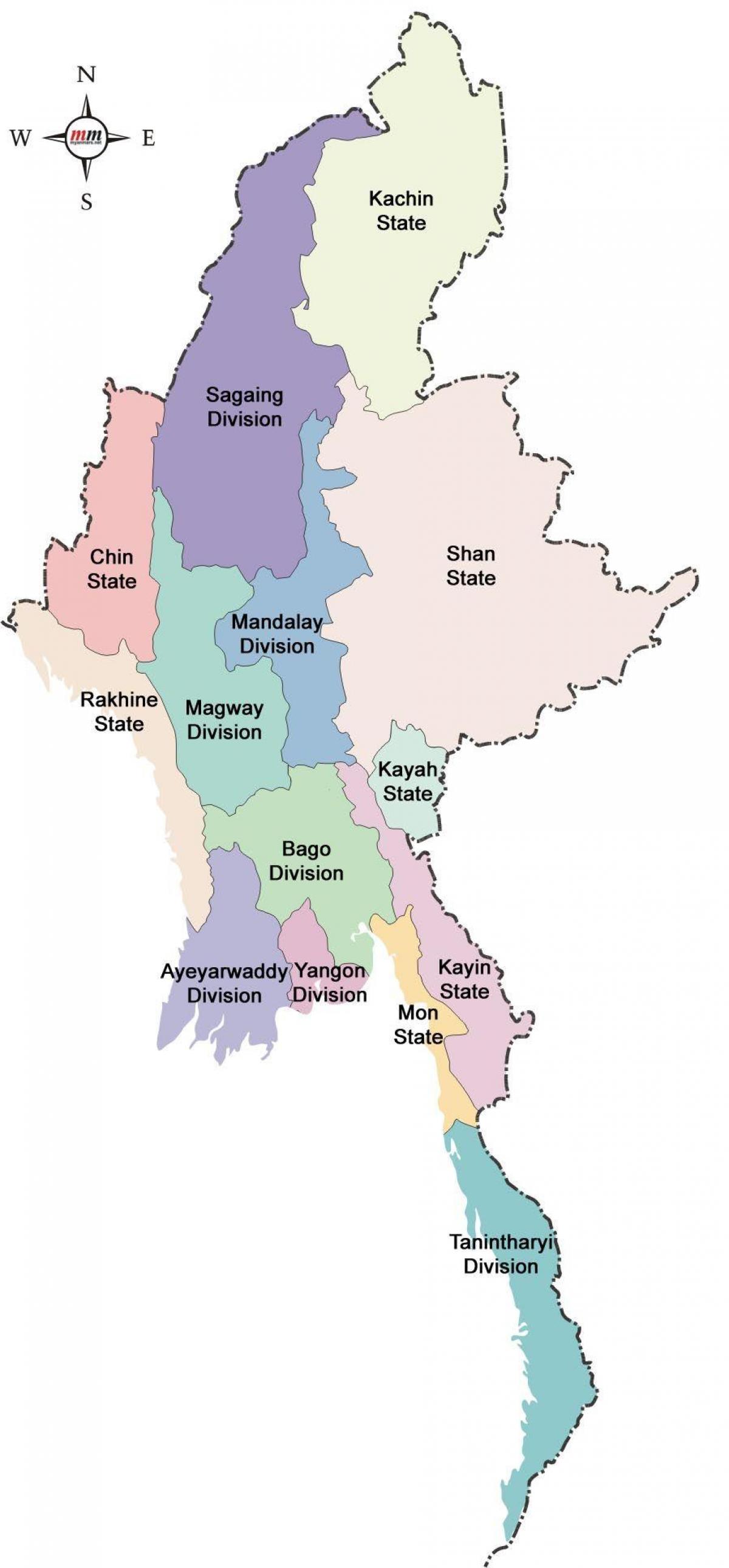 Burma states map