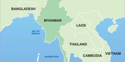 Myanmar on map of asia