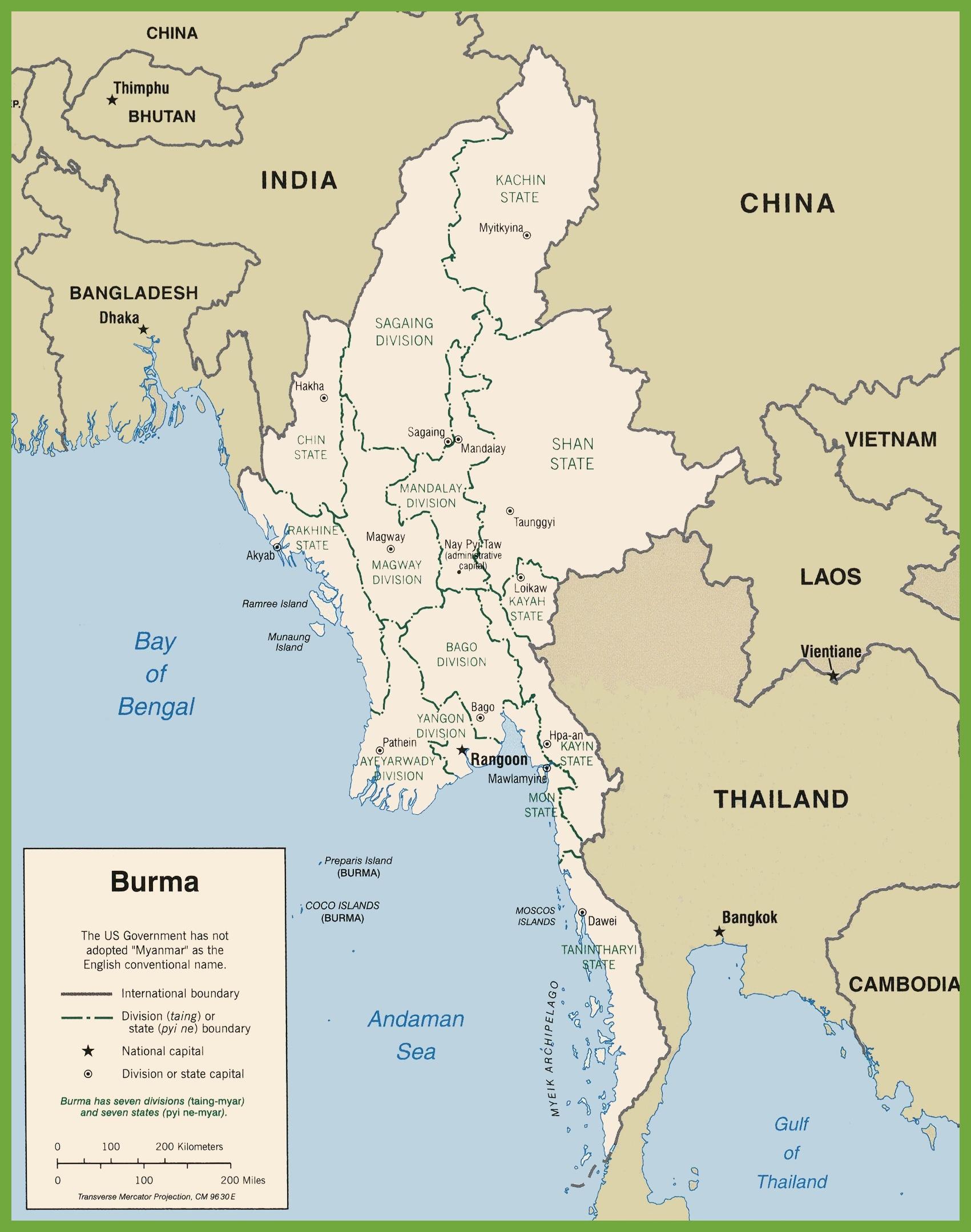 Myanmar political map - Burma political map (South-Eastern Asia - Asia)