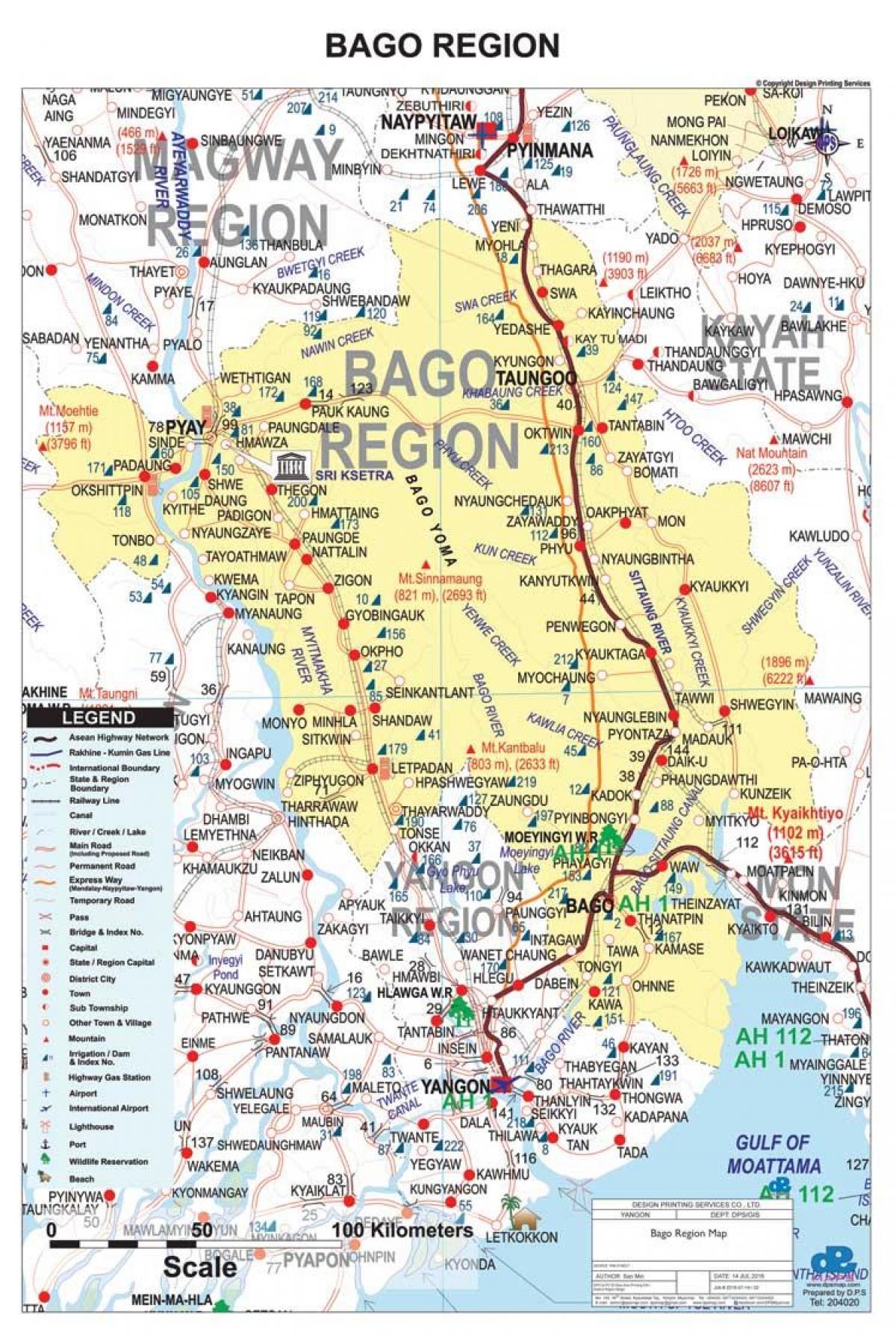 bago map in Myanmar