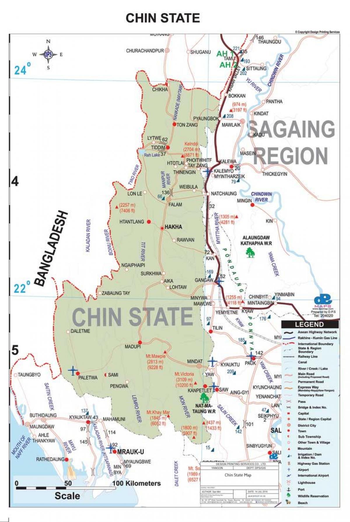 Map of chin state Myanmar