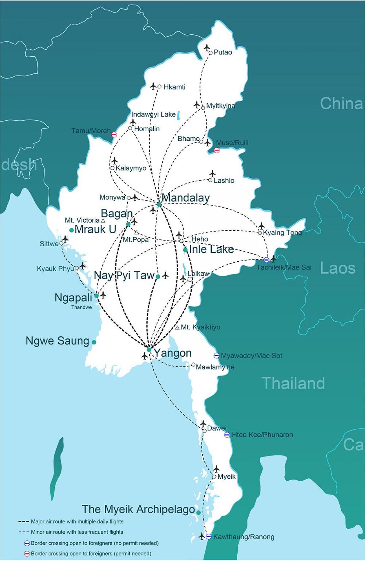 Burma airports map